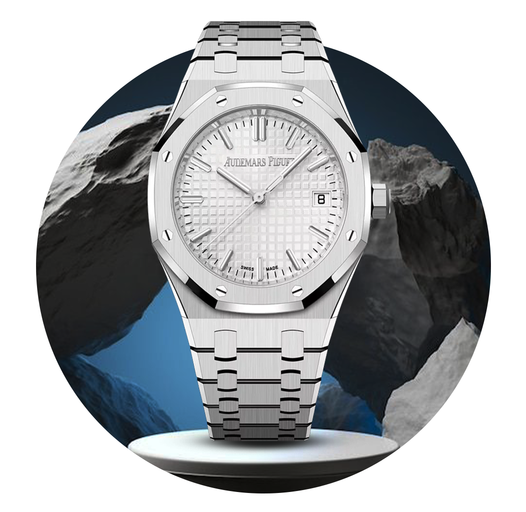 Silver Audemars Piguet With White Dial