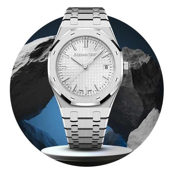 Silver Audemars Piguet With White Dial